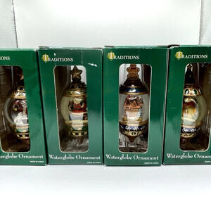 4 Kirkland Signature Water Globe Christmas Ornaments Santa Penguin Gingerbread